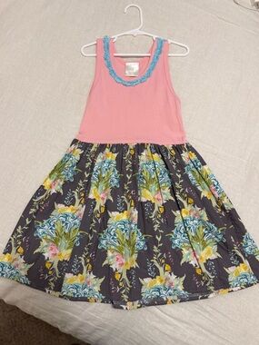 Lima Bean Girls Floral Print Sleeveless Dress w/Ruffled Neckline